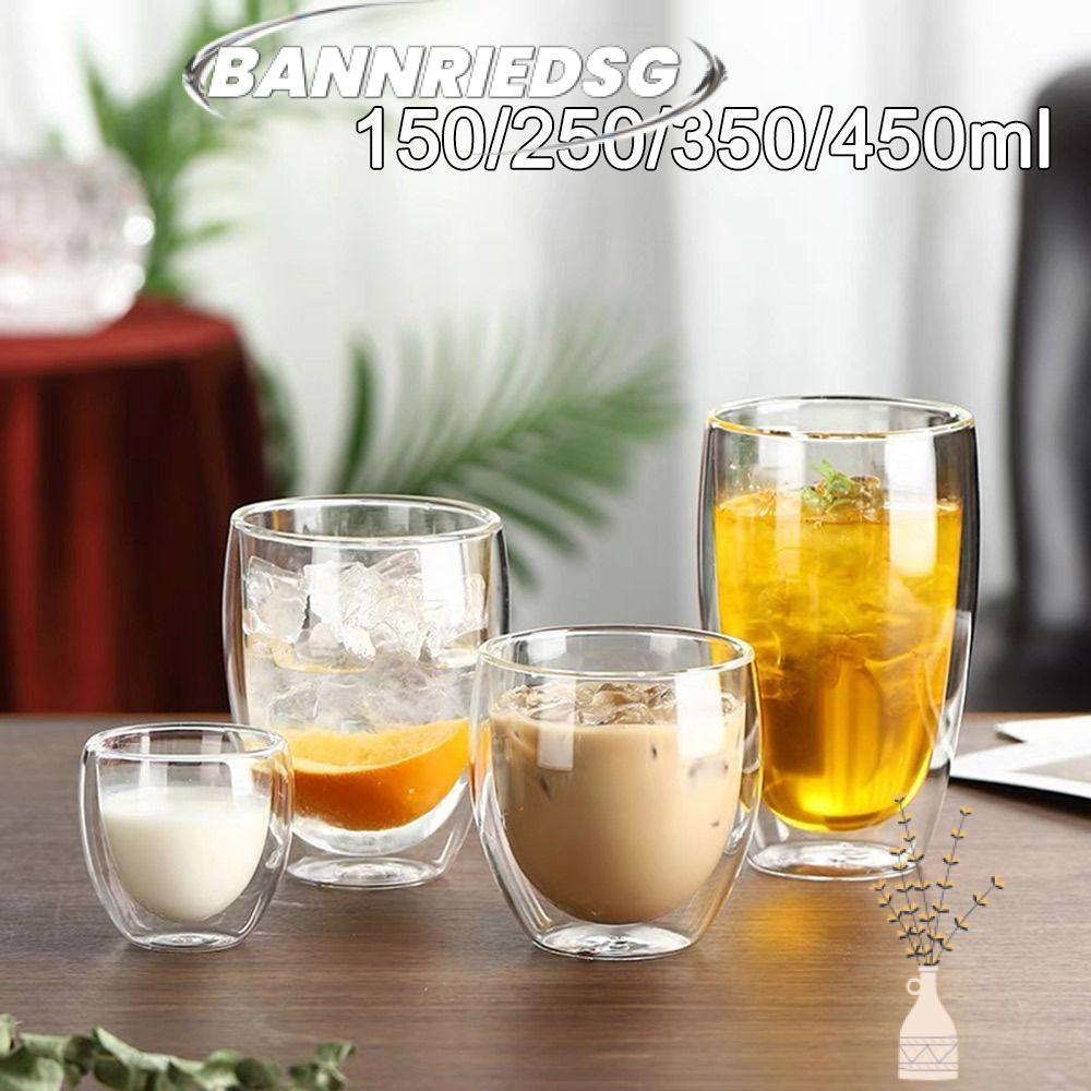 BANNRIEDSG989YR 150/250/350/450ml ถ้วยแก้วสองชั้น, Drinkware แก้ว Borosilicate สูงถ้วยกาแฟโปร่งใส, แ