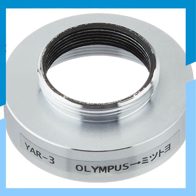 YASHIMA YAR-3 objective lens conversion ring allows mounting Mitutoyo lenses on OLYMPUS microscopes.