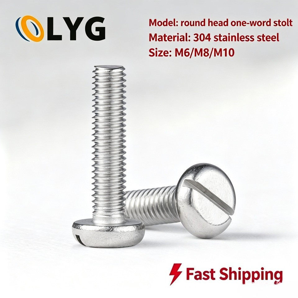304 สแตนเลส one-slot สกรูหัวทรงกระบอก GB65 สกรู slotted หัวกลม bolt M6M8/M10LYG-MC