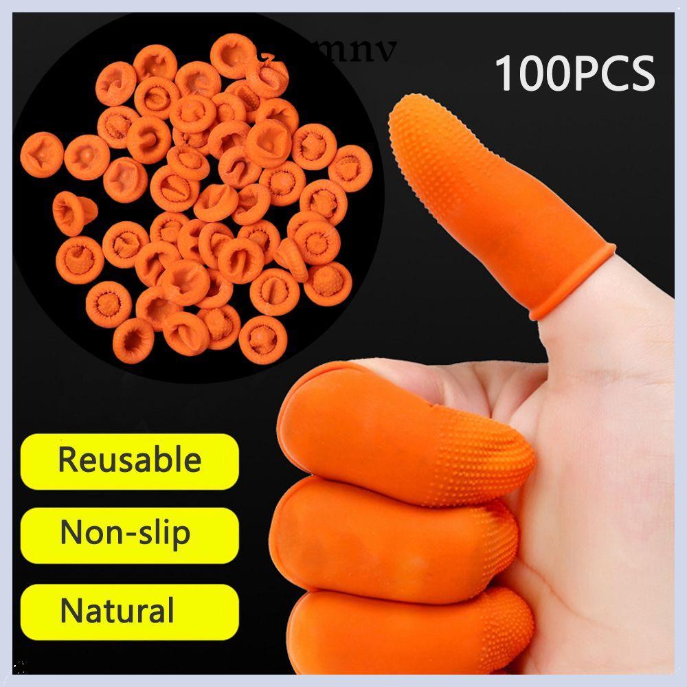 TIOMNVTH 100 ชิ้น Orange Finger Cots ลื่นยางธรรมชาตินํากลับมาใช้ใหม่ถุงมือป้องกัน