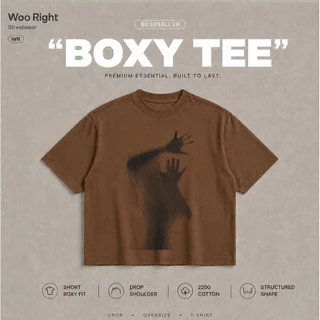 COD WOO Right Boxy Cropped เสื้อยืดผู้ชายสีพื้นเรียบเท่ห์ เสื้อผ้าแฟชั่นลำลองไร้ลาย