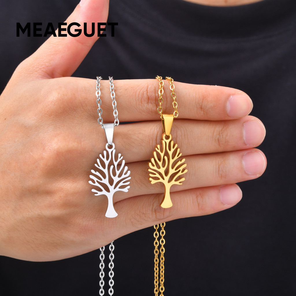Meaeguet Tree of Life จี้สร้อยคอสําหรับผู้ชายผู้หญิงทองสแตนเลสกันน้ําภูมิปัญญาป้องกันของขวัญวันเกิด
