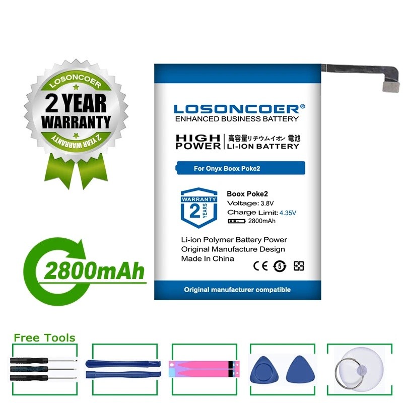 LOSONCOER CLP 2800mAh255875 สําหรับ Onyx Boox Poke2 / Boox Poke3 แบตเตอรี่สําหรับ Onyx Boox Poke 2 /