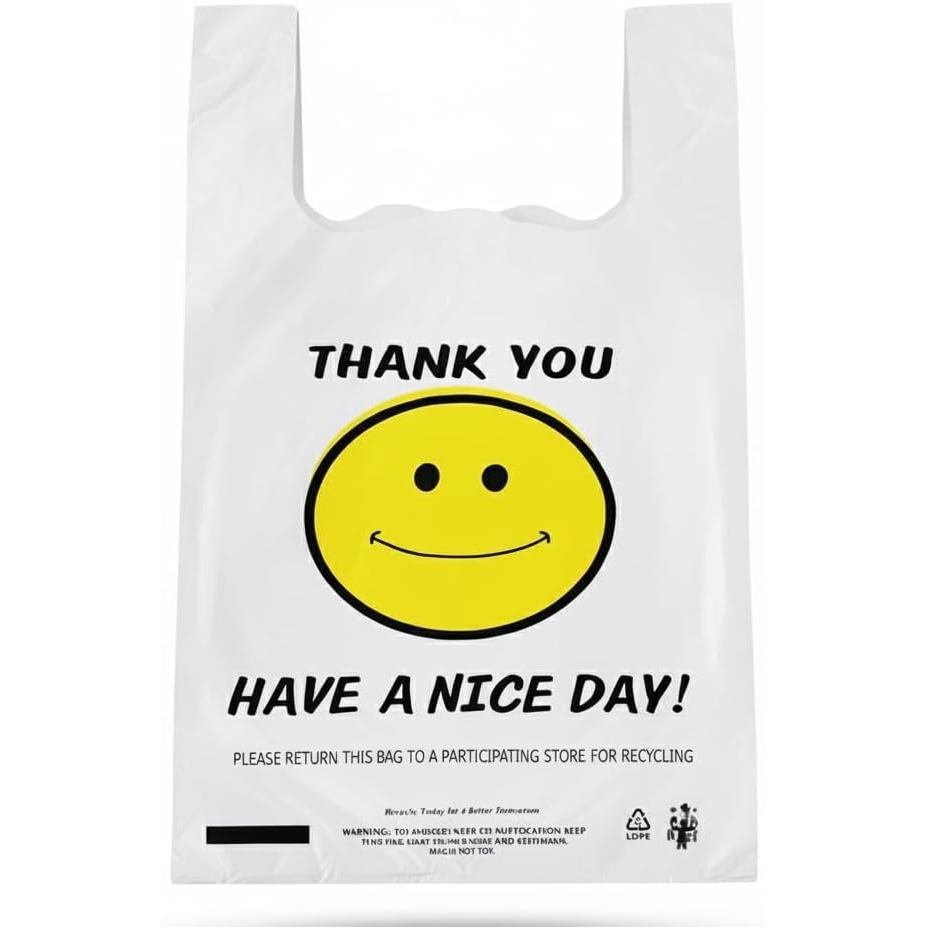 ร้านค้ายอดนิยมหยุด Large Happy Smiley Face Plastic Shopping/Take Out Bags 350 ชิ้น - Thank You Retai