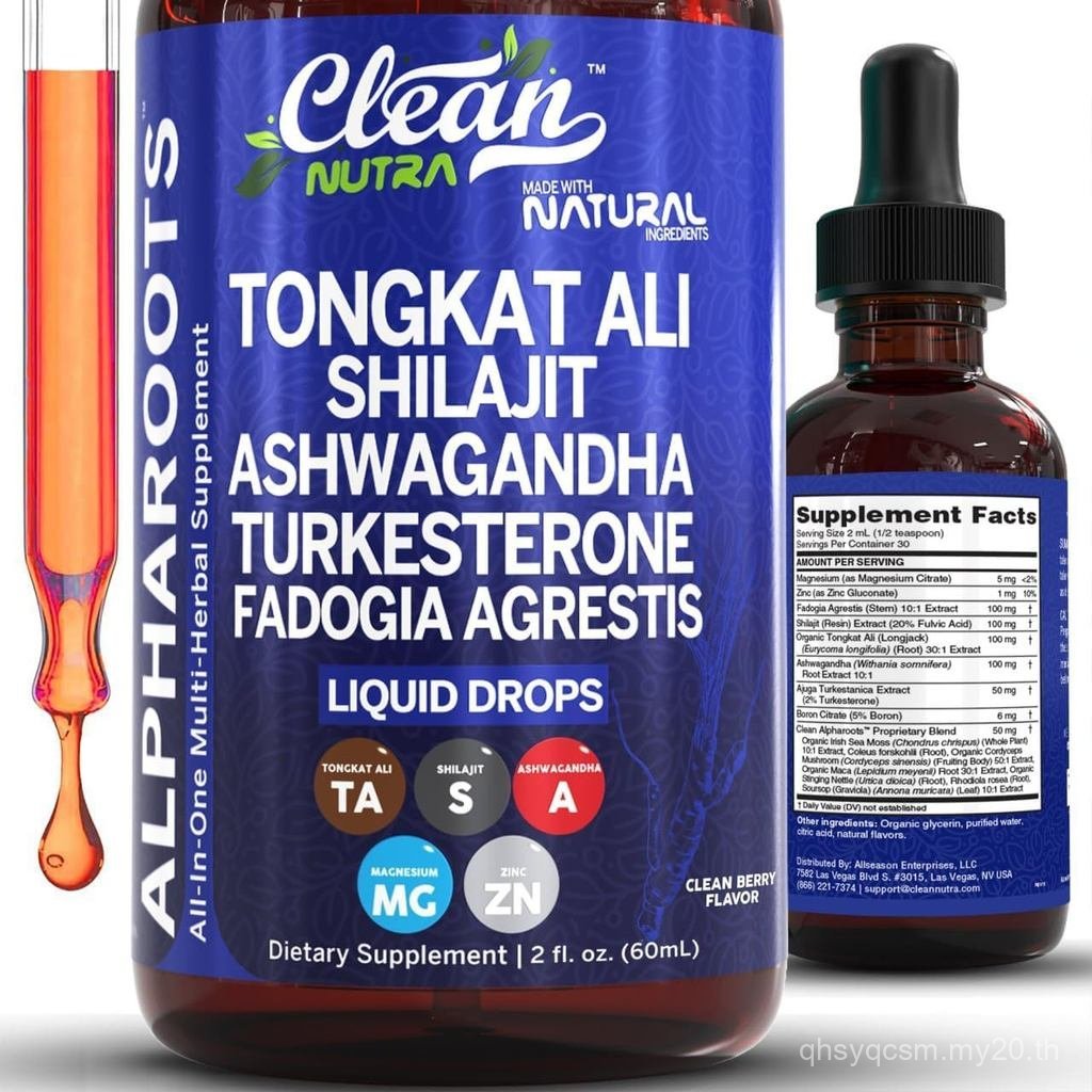 Tongkat Ali Liquid Drops Shilajit, Ashwagandha, Turkesterone, Fadogia Agrestis, Magnesium, Sea Moss,