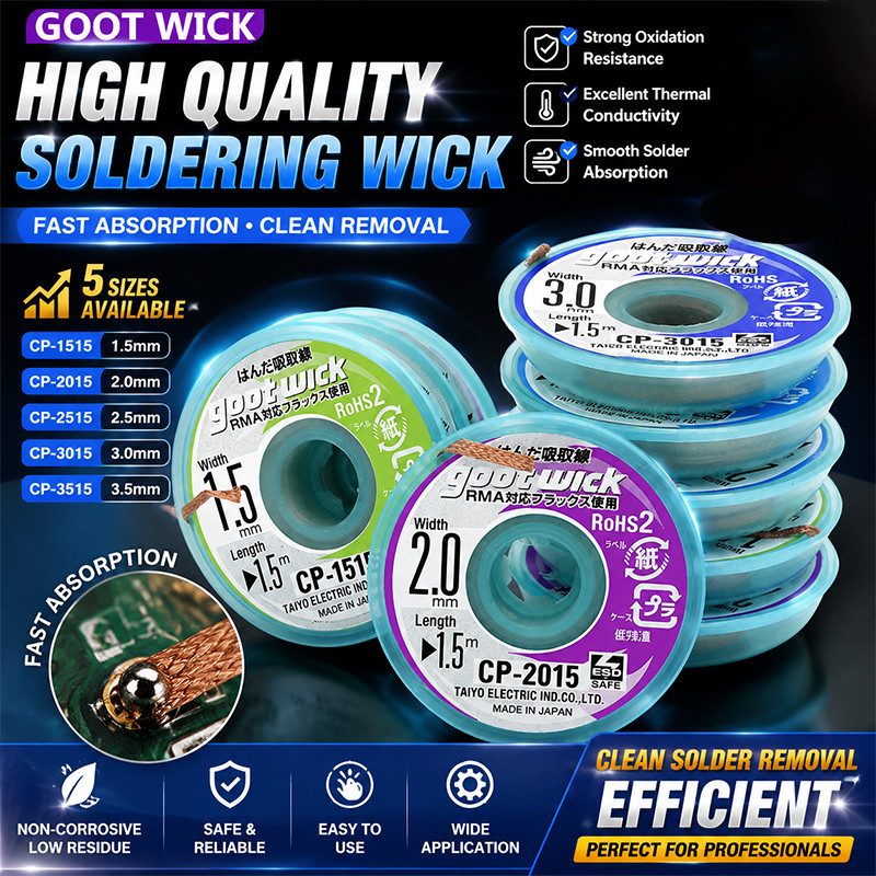 GOOT คุณภาพสูง Desoldering Wick พร้อมลวดทองแดงถัก CP2015 1515 3015 3515 2515 BGA Solder Paste Remover ชุดเครื่องมือซ่อมแซม