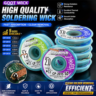 GOOT คุณภาพสูง Desoldering Wick พร้อมลวดทองแดงถัก CP2015 1515 3015 3515 2515 BGA Solder Paste Remover ชุดเครื่องมือซ่อมแซม