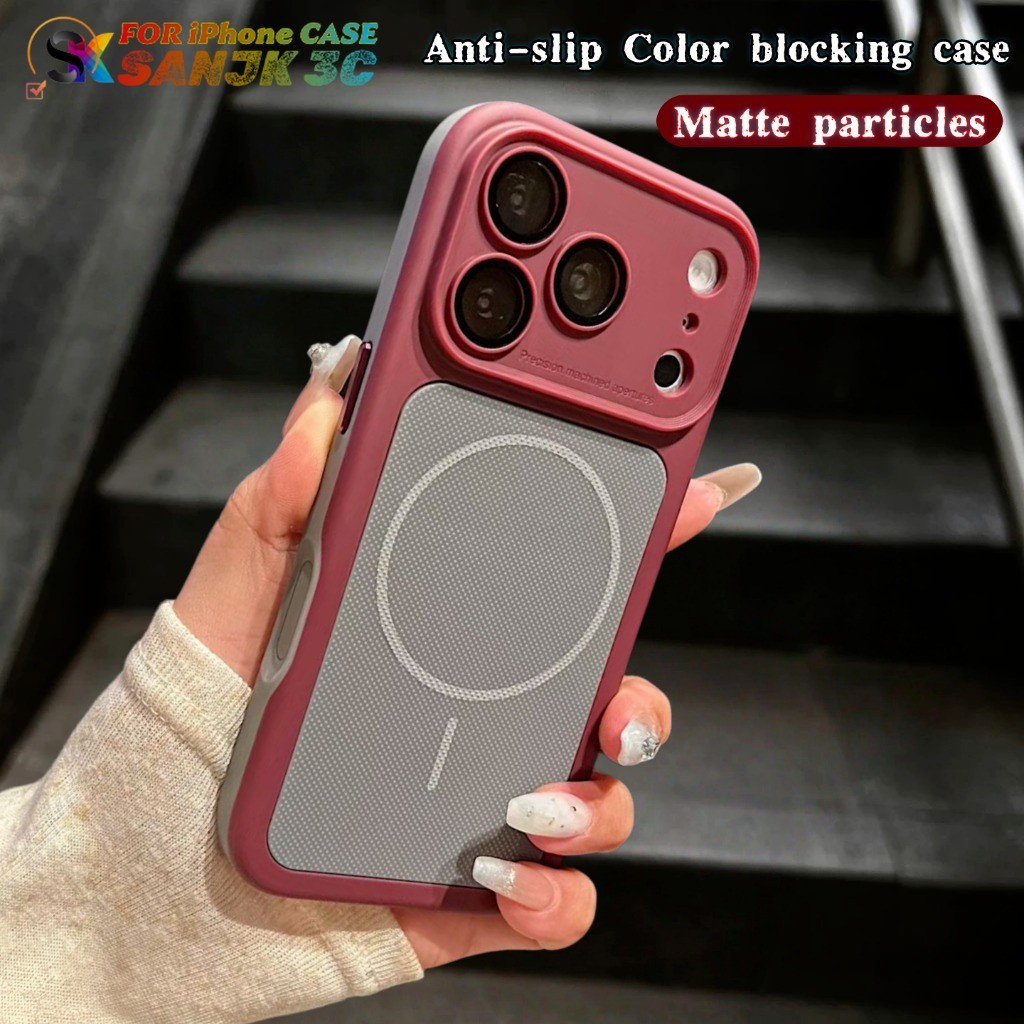 อนุภาคกันลื่นปลอกเคสโทรศัพท์แม่เหล็กสําหรับiPhone 17 ProMax 17/16/15/14/13/12 Pro Maxสีปิดกั้นMatte CoverกันกระแทกAnti-Fallกันชนกรณี