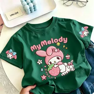 [UNLQIE] 2026 เสื้อแขนสั้นสำหรับเด็กชายและเด็กหญิง ลาย My Melody แฟชั่นล่าสุด สไตล์เกาหลี หลากสี ทำจากผ้าฝ้ายแท้ 100% นุ