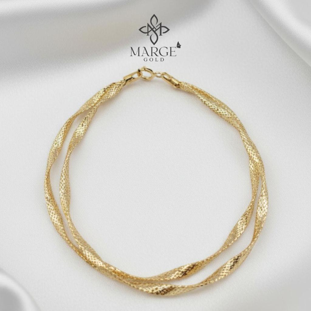 สร้อยข้อมือตาข่ายเกลียวคู่สีทอง MGOLD อิตาลี | ทอง 18k อิตาลี จำนองได้ | เยลโลว์โกลด์โอ
