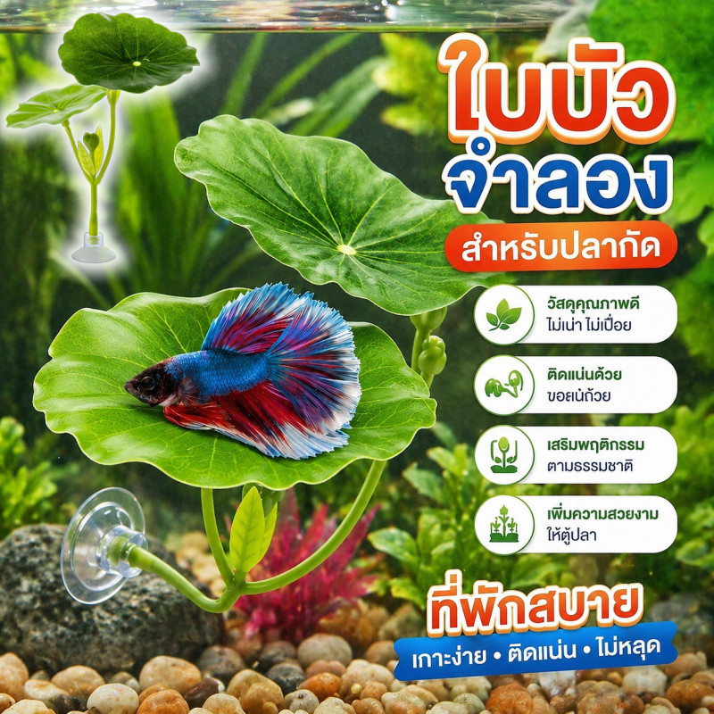 ใบบัวเทียม พืชน้ำปลอม แต่งตู้ปลา ปล่อยให้ปลาได้พัก การวางไข่ ใบบัวจำลอง ทำให้ตู้ปลาสวยขึ้น