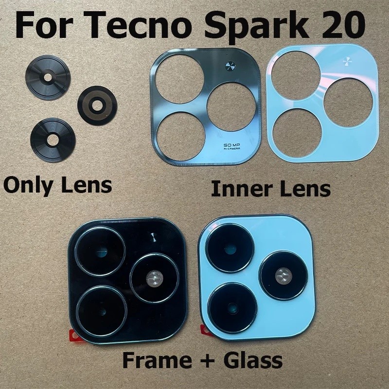 สําหรับ Tecno Spark 20 กล้องด้านหลังกระจกเลนส์ด้านหลังพร้อมกรอบฝาครอบเปลี่ยน KJ5 KJ5n