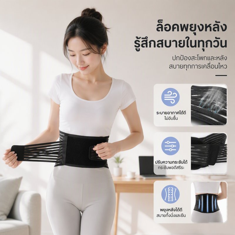 เข็มขัดพยุงหลังปรับเอวรั้งระบายอากาศเอวสนับสนุน8สเตย์ ไม่จํากัดเพศ