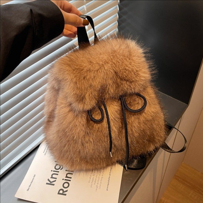 Plus Plush Bag Fresh Sweet Double Shoulder Women Korean Version Fashion Backpack Fashion Furry Schoo