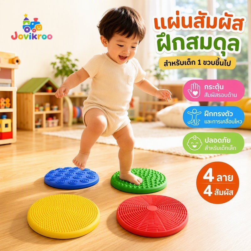 Sensory Stepping Stones ชุด 4 ซิลิโคนวงกลมเนื้อสัมผัสการเรียนรู้การฝึกอบรมสมดุล
