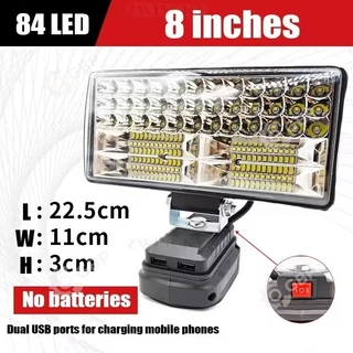 โคมไฟ LED 8 นิ้ว สปอร์ตไลท์พกพา ไฟฉายแรงสูงกลางแจ้ง ใช้กับแบตเตอรี่ Makita พร้อมพอร์ต USB สำหรับแคมป์และตกปลา