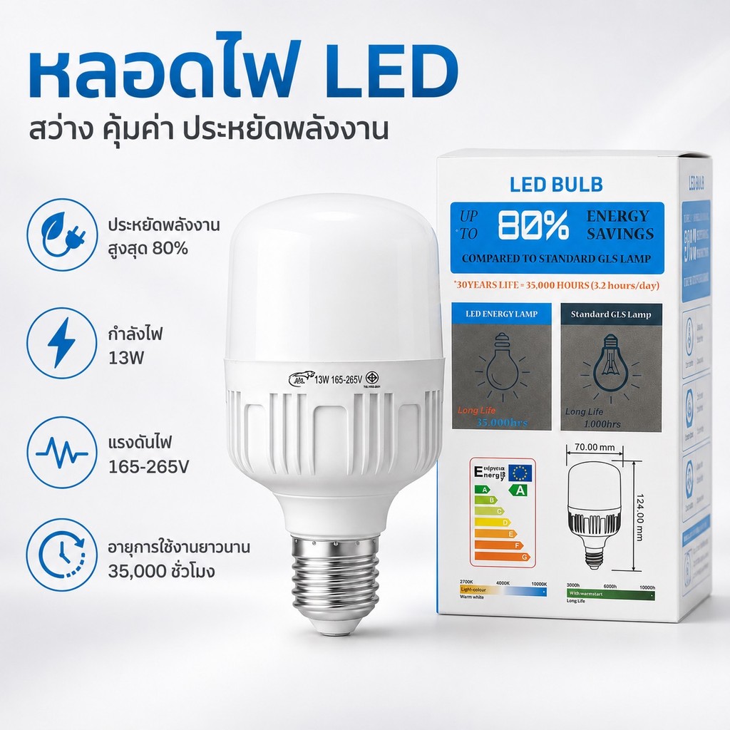 หลอดไฟ LED 13W #หลอดไฟประหยัดพลังงาน  #หลอดไฟบ้าน