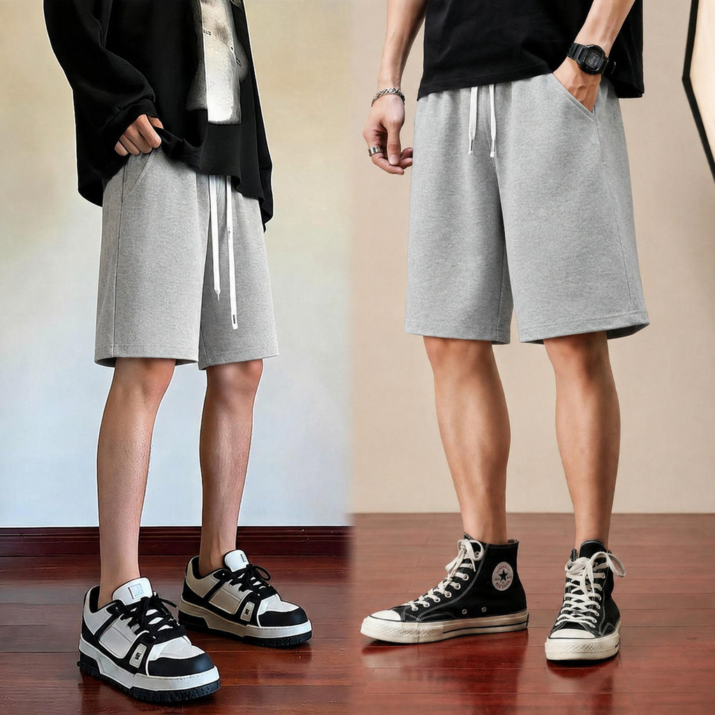 MEFEEE ผู้ชายs กางเกงขาสั้นลําลองหลวม Fit Plain Solid Elastic เอว Drawstring ฤดูร้อน Streetwear ขนาดใหญ่ M-3XL