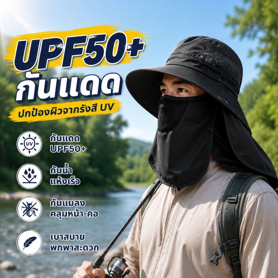 หมวกกันแดดกลางแจ้ง UPF50+ กัน UV หมวกปีกกว้าง ป้องกันแดด ระบายอากาศดี แห้งไว สำหรับผู้ชายและผู้หญิง
