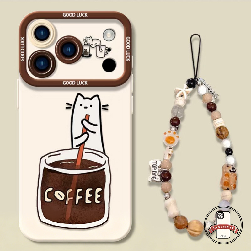 เคสโทรศัพท์ลายแมวกินกาแฟ เคสไอโฟน17 สำหรับ IPhone 16 15 14 13 12 11 Pro Max X XS Max XR 16 15 7 8 Plus Air 16E