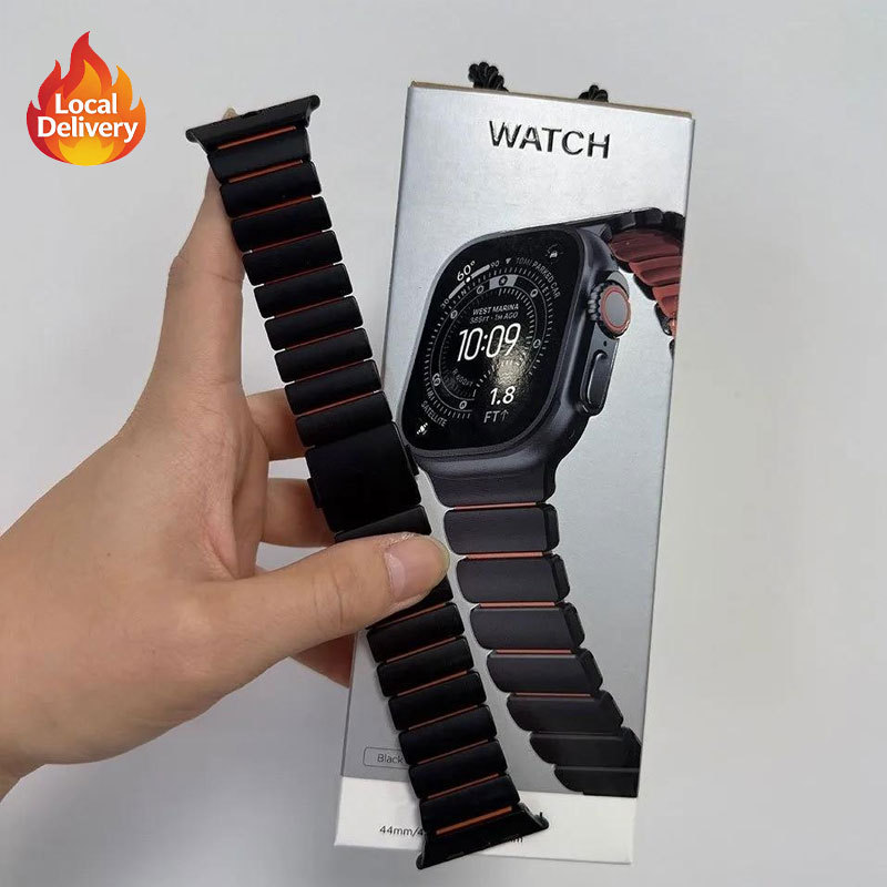 [ส่งไว] สายรัดแม่เหล็กซิลิโคนไทเทเนียมสำหรับ Apple Watch Ultra 3 2 49mm-38mm สำหรับ Iwatch S11 S10 SE 9-1