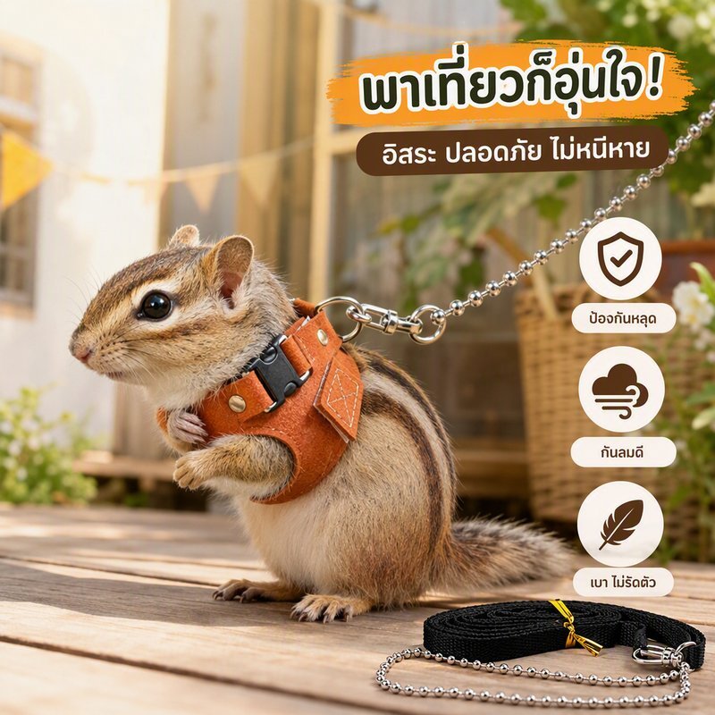 สายจูงสัตว์เล็ก สายจูงกระรอก สายจูงหนูแฮมสเตอร์ เชือกจูงสัตว์เลี้ยง กันหาย ปรับได้