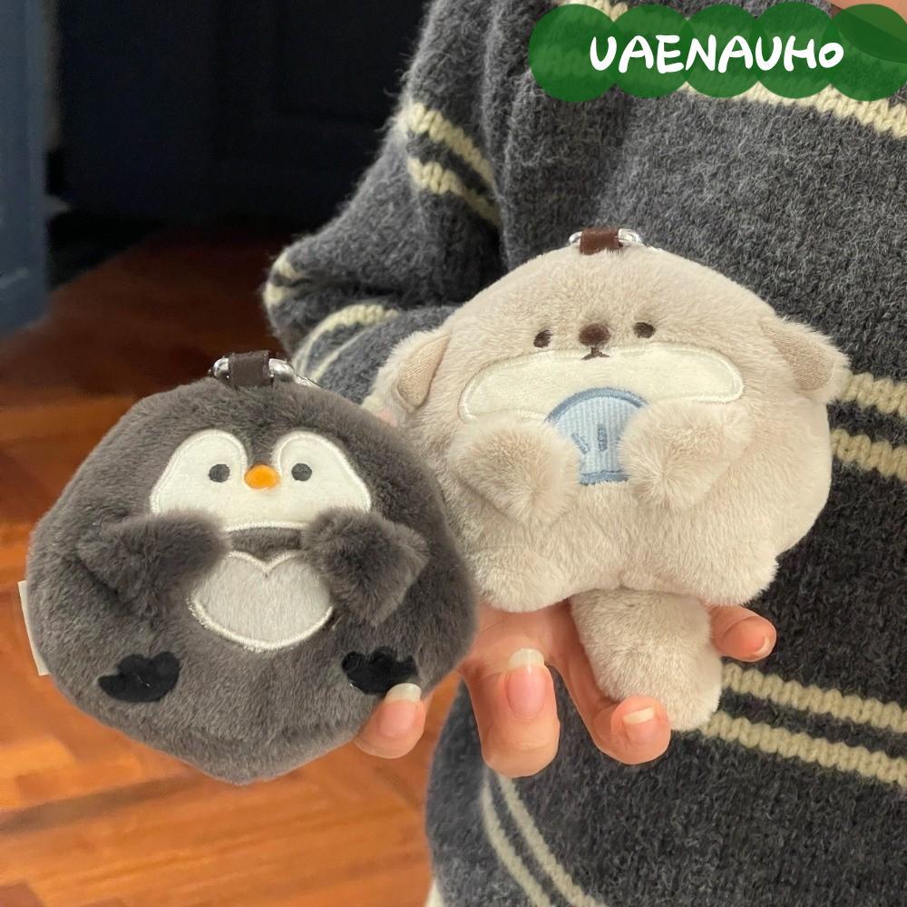 UAENAUH0 กระเป๋าใส่เหรียญ, Penguin Otter Shape Plush หูฟังกระเป๋าเก็บ, น่ารักพร้อมพวงกุญแจมัลติฟังก์