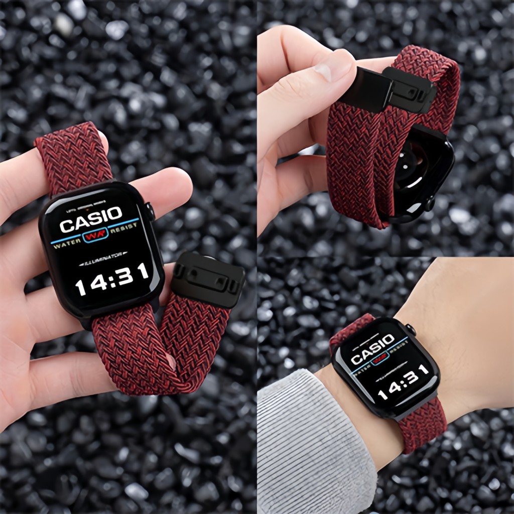 สาย Apple Watch 40 41 42 44 45 46 49 mm ไนลอนถัก แม่เหล็กดูด ปรับขนาดง่าย สำหรับ starp iwtch Series 4 5 6 7 8 9 10 11 12