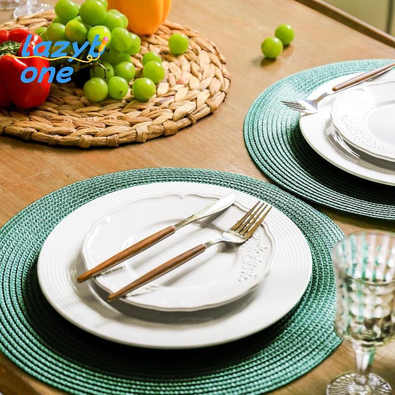 LZ-t] 4/6/8 ชิ้นสไตล์นอร์ดิก Placemats รอบทอเลียนแบบเส้นด้ายฝ้าย Anti-scald Mats สําหรับ Cafe โต๊ะรั