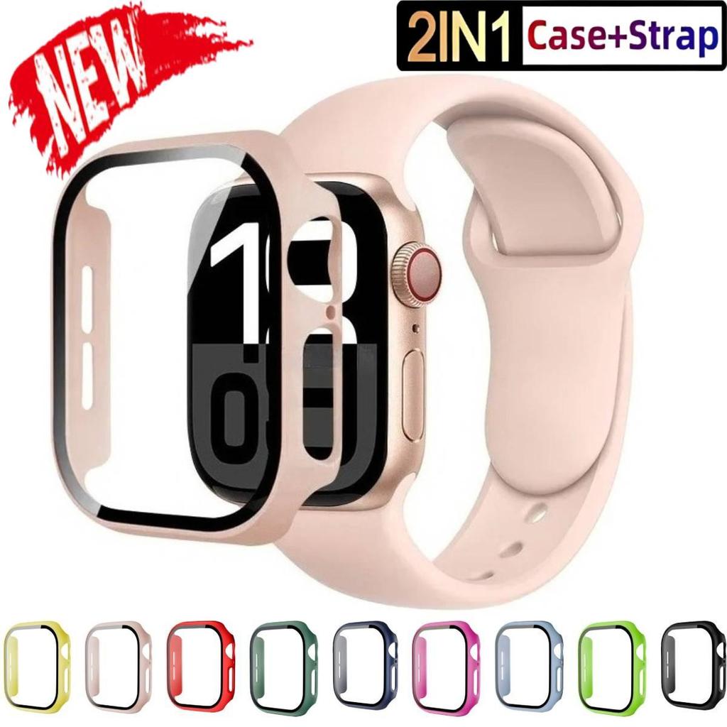 แก้ว + กรณี + สายรัดซิลิโคนสําหรับ แอปเปิล ดู ส11 46mm ส10 42mm 44/40mm 45/41mm 49mm iWatch Series 10 Ultra SE3 9 8