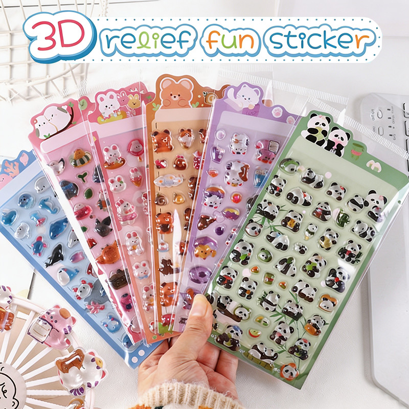 Kawaii 3D บรรเทาสติกเกอร์น่ารักการ์ตูนสัตว์ Glitter Puffy สติกเกอร์สําหรับวารสารสมุดภาพ GuKa การ์ดเคสโทรศัพท์ DIY ตกแต่งเด็กหัตถกรรมสติกเกอร์