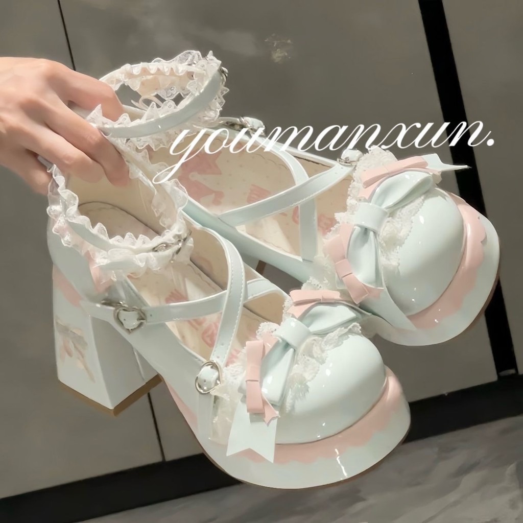 รองเท้าส้นสูงแพลตฟอร์มหัวกลม Bubble 41 Sweet Berry lolita คอสเพลย์น่ารัก lolita 42 สีชมพูสีขาว