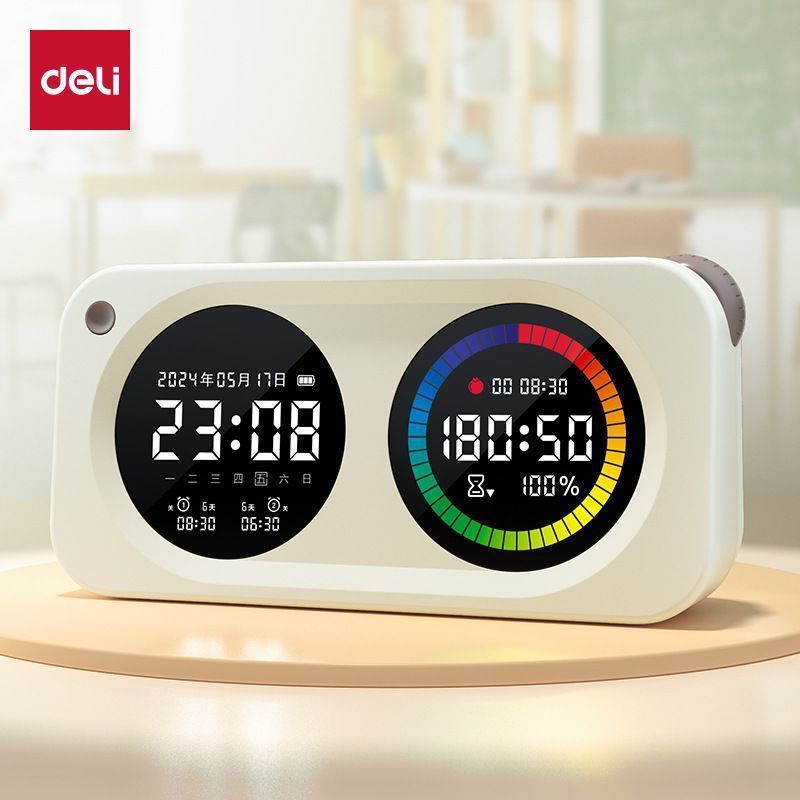 นาฬิกาปลุก Deli LE888DS สำหรับนักเรียน, อุปกรณ์ปลุกพิเศษพร้อมไฟแบ็คไลท์, นาฬิกาข้างเตียงพร้อมเทอร์โม