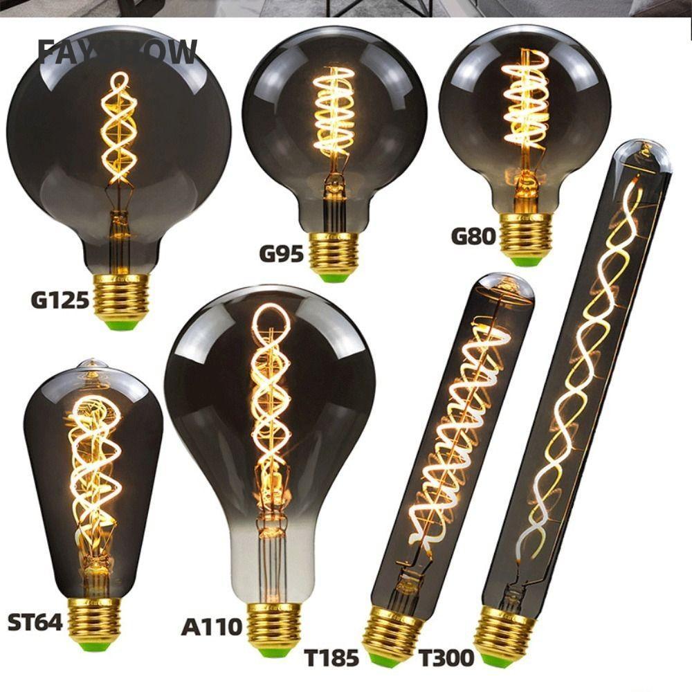 FAYSHOWTH Filament, Glass Edison Lamp Vintage Retro Bulb, hot Electroplated Grey Warm White โบราณไส้