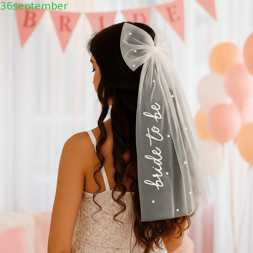 SEPEMBER Marry Veil, Pearl Ribbon Bride Veil, Wedding Bow Flower Double Layer Wedding Gauze Girl