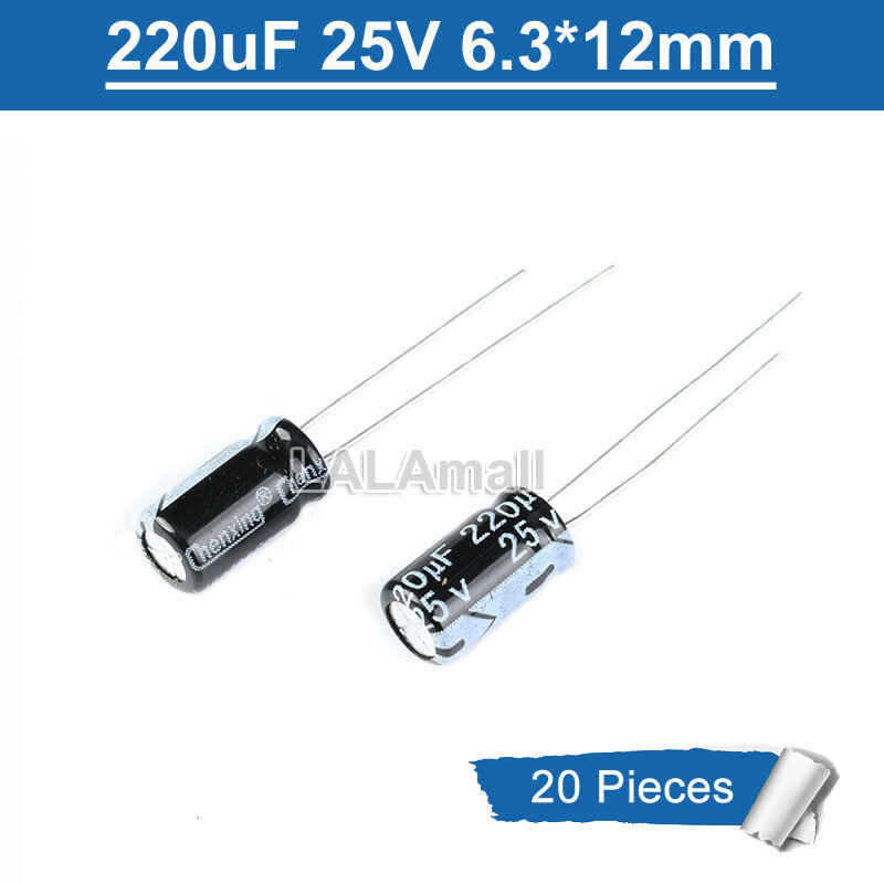 20pcs ตัวเก็บประจุ 220uF 25V Through Hole Electr Electrolytic Capacitor 25V220uf 220uF25V 6.3*12 มม.