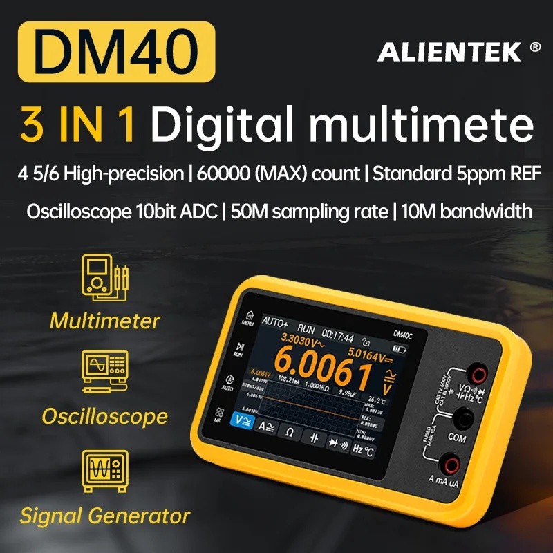 EV2G ALIENTEK DM40 3 in 1 มัลติมิเตอร์แบบดิจิตอล 50M อัตราตัวอย่าง Oscilloscope สัญญาณเครื่องกําเนิด