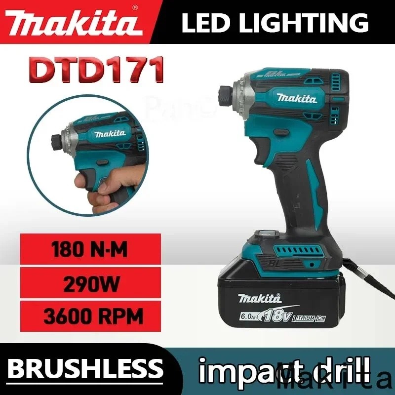WAGB MAKITA สว่านกระแทก DTD171 ชาร์จ 18V high power brushless แบตเตอรี่ลิเธียมแรงบิดสูงไดร์เวอร์ไฟฟ้