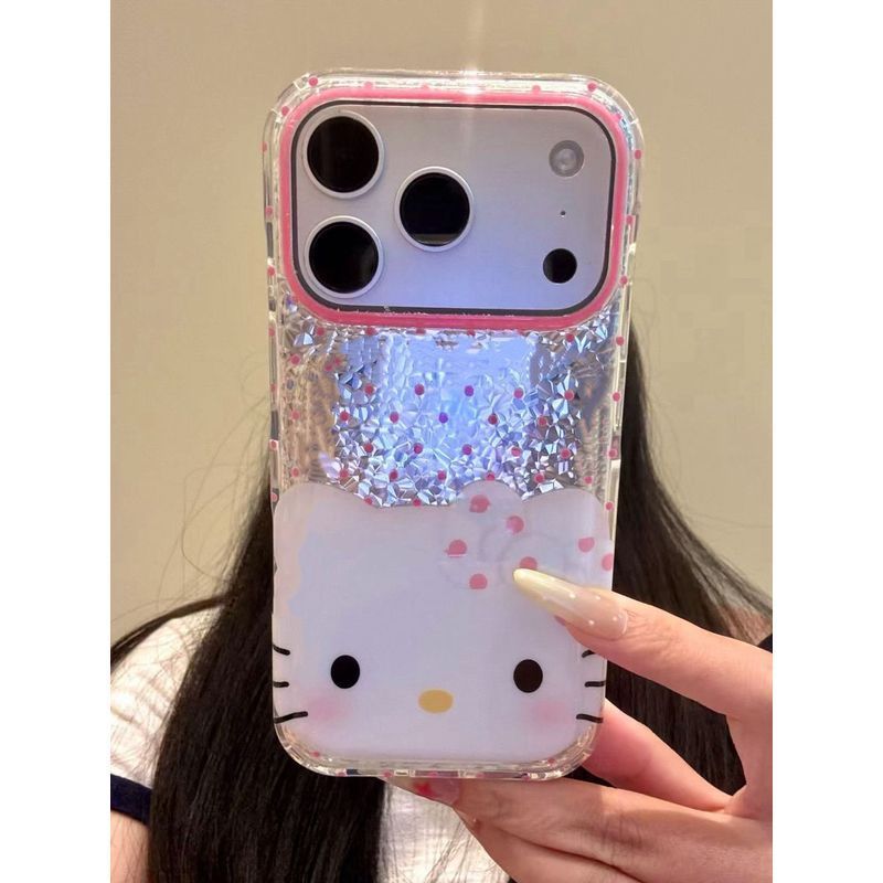 Ins Shining Polka Dot kt Cat Xiaoyu Apple 17p/16/15/14 เคสโทรศัพท์ 13 สาวหัวใจ 12 หรูหรา 11x