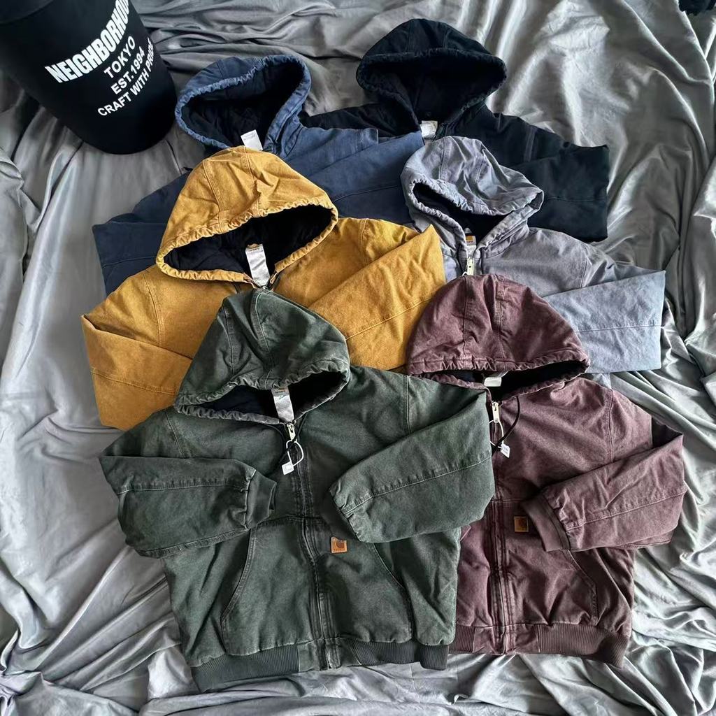 ZJ8D Carhar ** American Retro J130 เสื้อแจ็คเก็ตผ้าฝ้ายมีฮู้ดหลวมขนาดใหญ่ผู้ชายผู้หญิงสไตล์