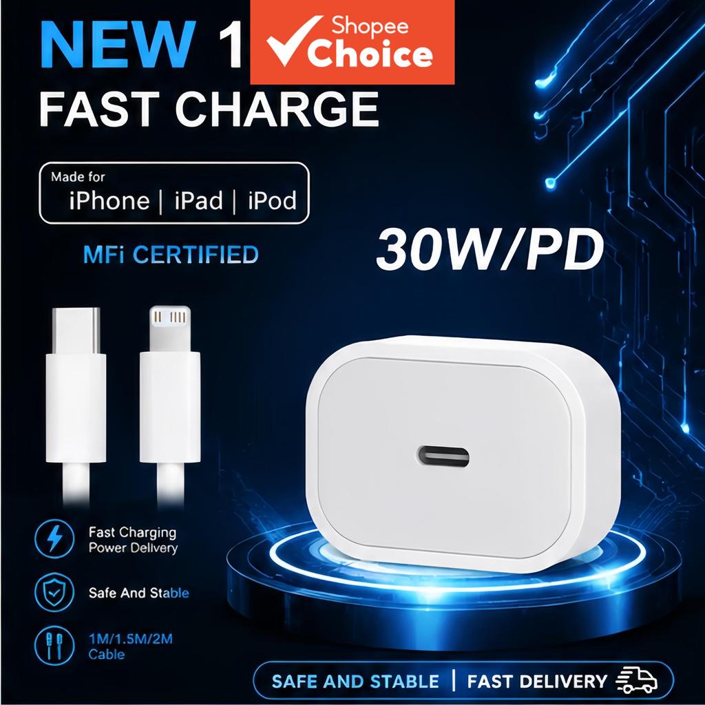 ชุดชาร์จเร็ว PD 30W สายเคเบิล Type-C to Li พร้อมอะแดปเตอร์พรีเมียม สําหรับ iPhone 6/7/8/X/XR/11/12/13/14