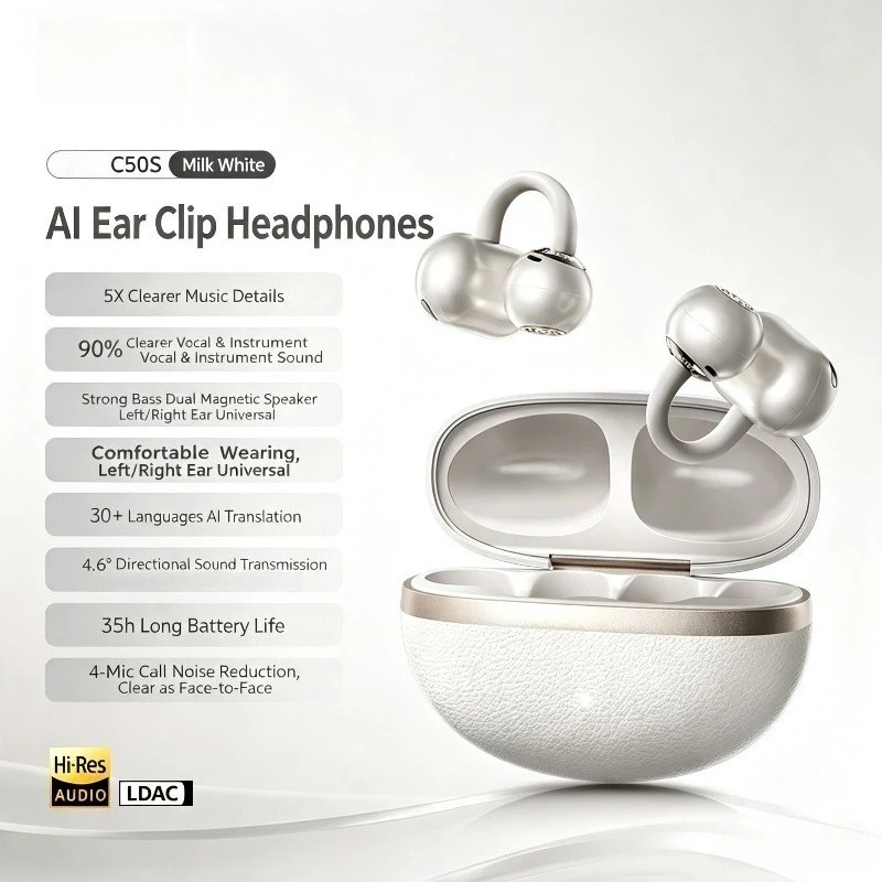 100% หูฟังบลูทูธใหม่สําหรับ QCY C50S เปิดหู Air Conduction AI การแปลกีฬา IPX4 28H อายุการใช้งานแบตเต