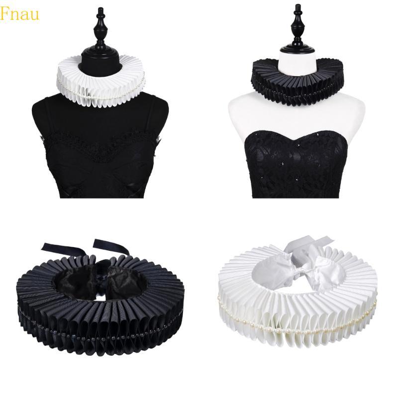 Fnau Renaissances Era Ruff Collar คอปรับได้สําหรับอุปกรณ์เสริมเครื่องแต่งกายโรงละคร