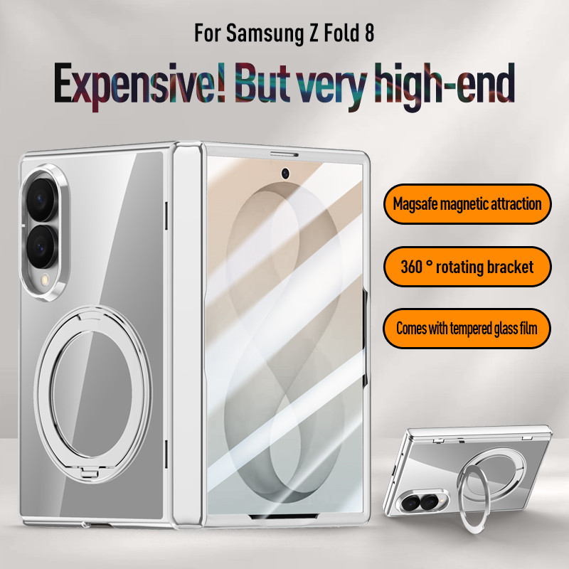 SAMSUNG 360 หมุนวงเล็บโปร่งใสแม่เหล็กเคสโทรศัพท์สําหรับ ซัมซุง กาแลคซี Z พับ 8 ป้องกันรอยขีดข่วนพิเศษกันกระแทกป้องกันกรณีสําหรับ ซัมซุง พับ 8