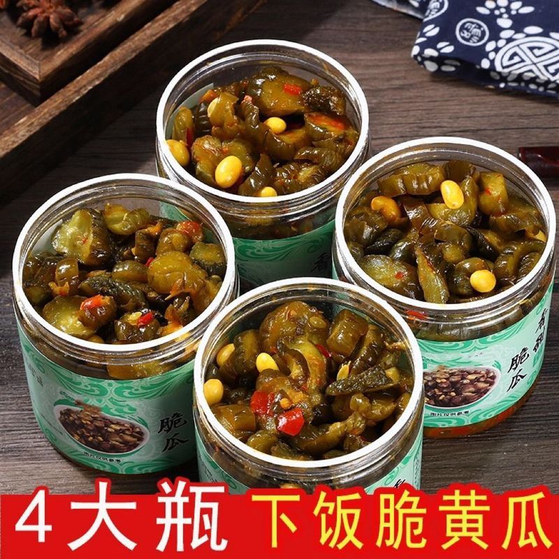 开胃脆瓜瓶装下饭菜香脆黄瓜酱瓜泡菜咸菜小黄瓜蜜汁香甜脆瓜爽口202608014 Appetizing Crispy Cucumber in a Jar, Delicious Side Dish, Cr
