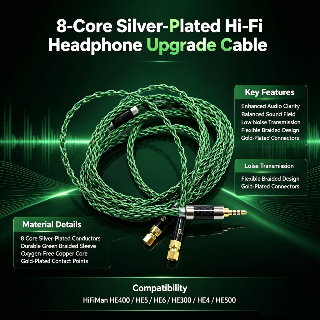 8 Core 2.5 มม.3.5 มม.4.4 มม.ชุบเงินหูฟังอัพเกรดสําหรับ HiFiMan HE400 HE5 HE6 HE300 HE4 HE500 DIY