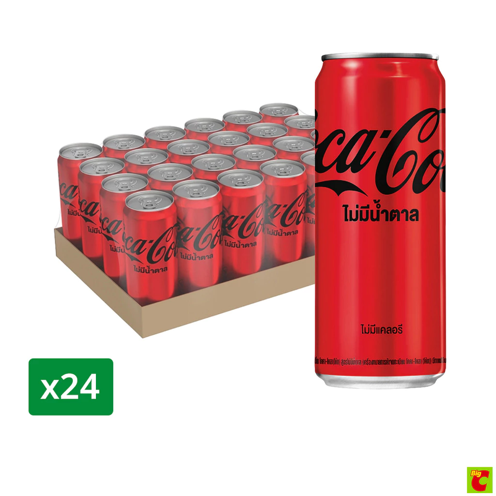 โค้ก น้ำอัดลม สูตรไม่มีน้ำตาล 325 มล. x 24 ชิ้น