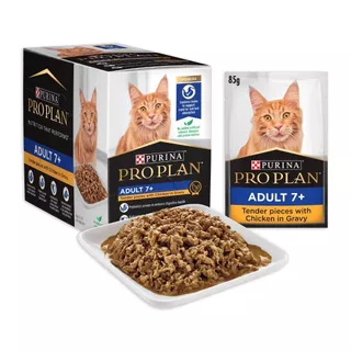 Purina PRO PLAN Cat อาหารแมวเปียก สูตร Senior สำหรับแมวโต อายุ 7+ รสไก่ 85 g x12 ซอง สูตร Complete&Balance เลขทะเบียน07