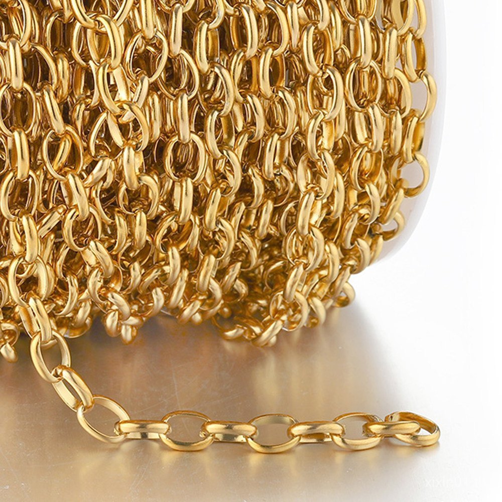สี Retention สแตนเลสกว้างโซ่รูปไข่ O โซ่ Non-Fade Gold-Plated Cross CHAIN Handmade diy สร้อยคอสร้อยข