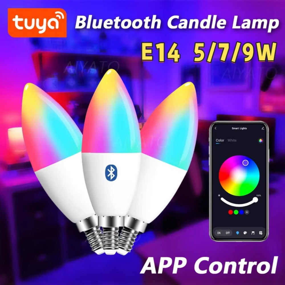 5W 7W 9W Tuya E14 โคมไฟเทียน APP ควบคุมสมาร์ทหลอดไฟบลูทูธ WIFI RGB 220V ไฟ LED หรี่แสงได้ Smart Life